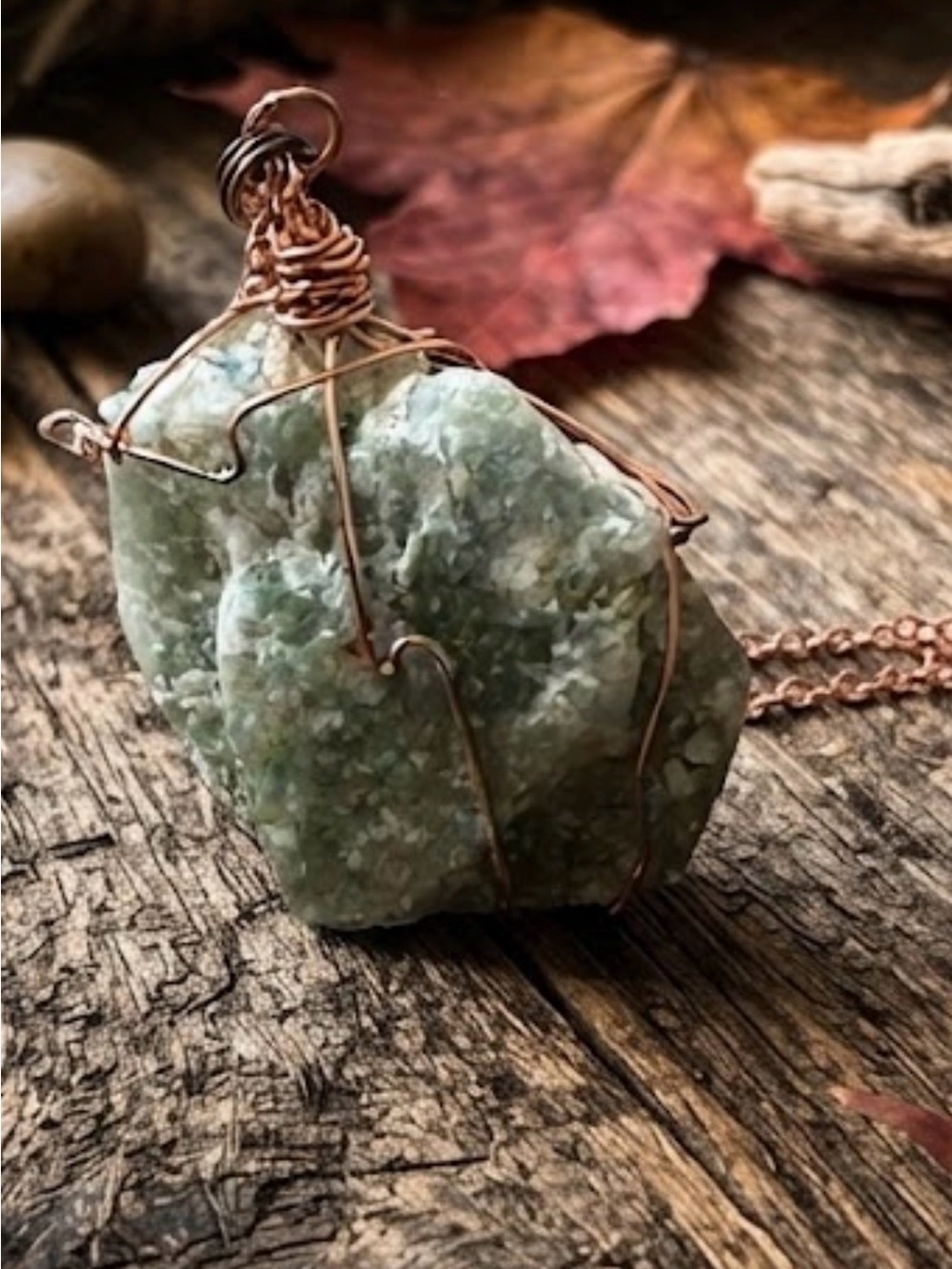 Handcrafted Green Raw Aventurine Stone Pendant Necklace with Copper Wire